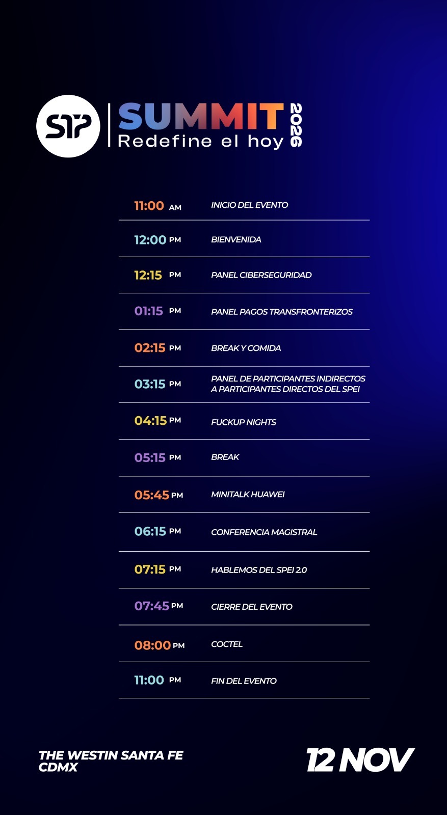Agenda STP Summit 2026 — 12 de noviembre, The Westin Santa Fe, CDMX