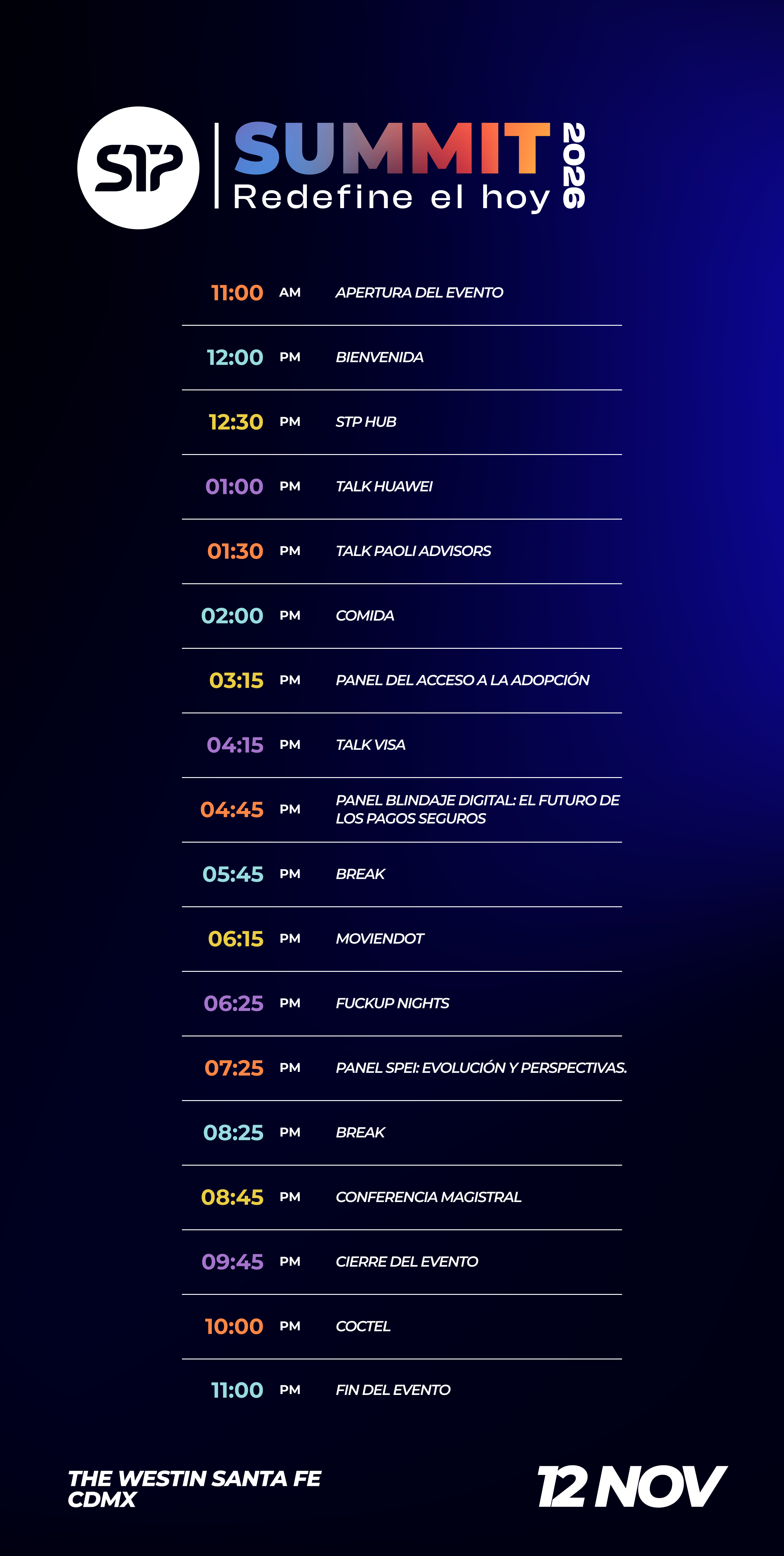 Agenda STP Summit 2026 — 12 de noviembre, The Westin Santa Fe, CDMX